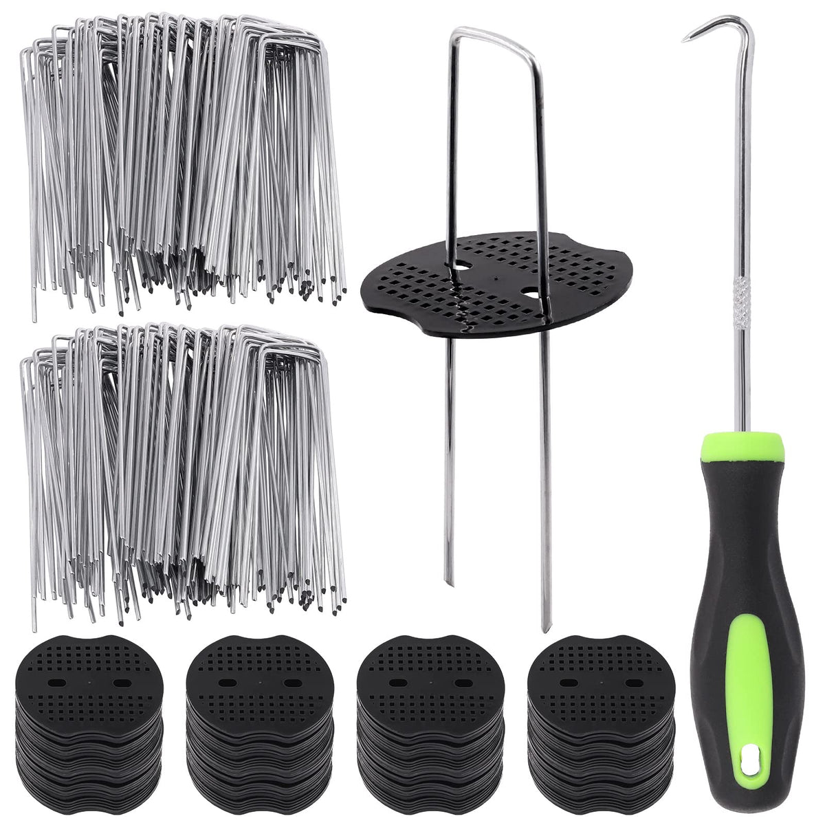 Glarks 6-inch U-shaped staples securely anchor soil and fabric.