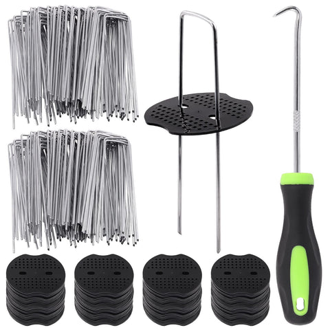 Glarks 6-inch U-shaped staples securely anchor soil and fabric.