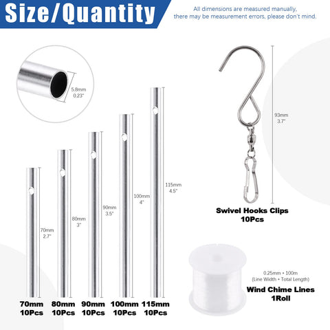 Glarks wind chime tubes 10cm, rust-resistant finish for outdoor displays.