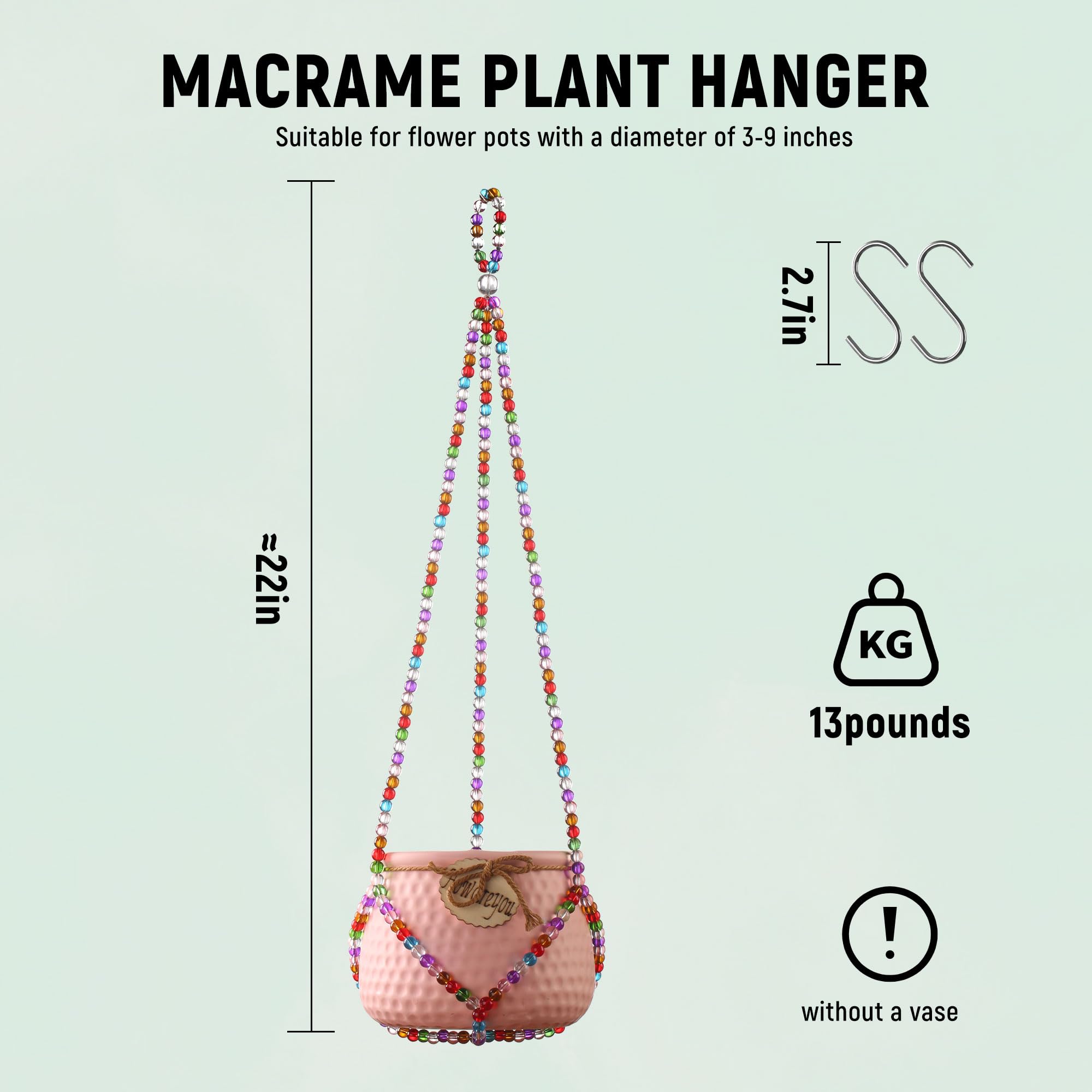Glass beaded macrame plant hanger for indoor use showcasing vibrant beads