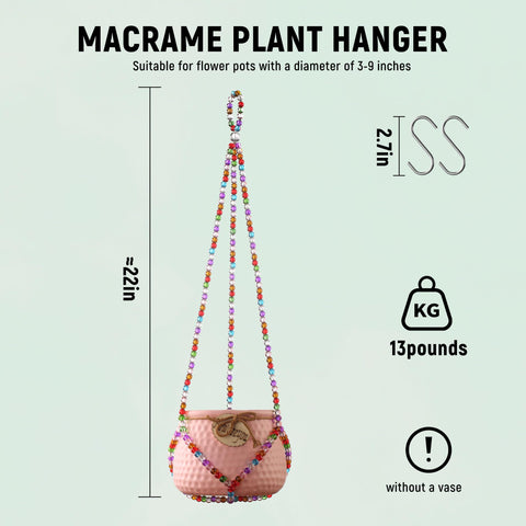Glass beaded macrame plant hanger for indoor use showcasing vibrant beads