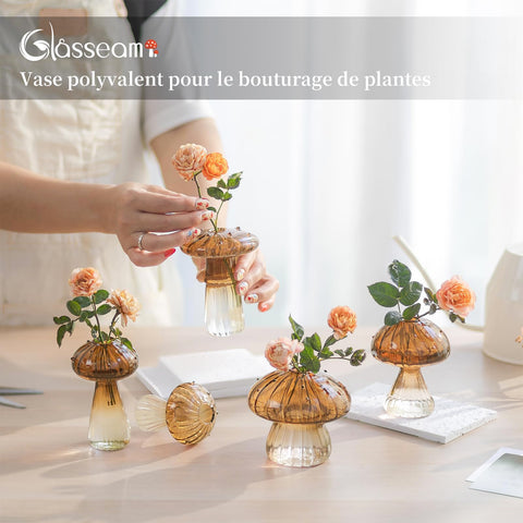 Glasseam amber glass terrarium jar closeup, thick glass for durable mini planters.