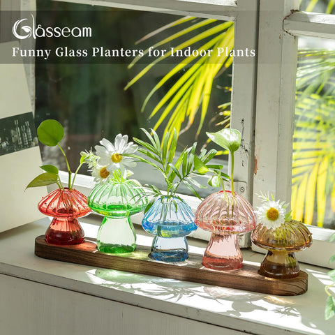 Glasseam colorful mushroom vase adds vibrant decor while housing cuttings