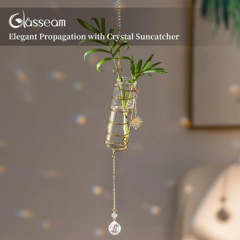 Glasseam crystal suncatcher creates vivid rainbows when sunlight hits the glass.