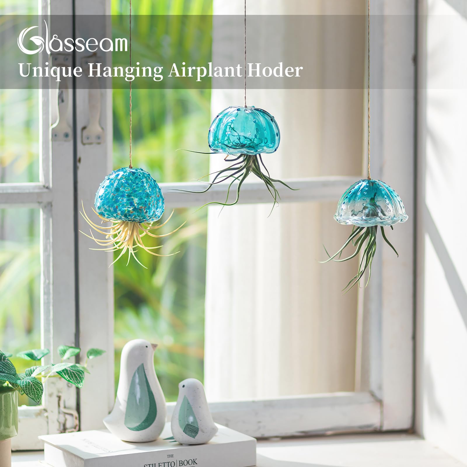 Glasseam jellyfish air plant holder ready to hang for quick decor