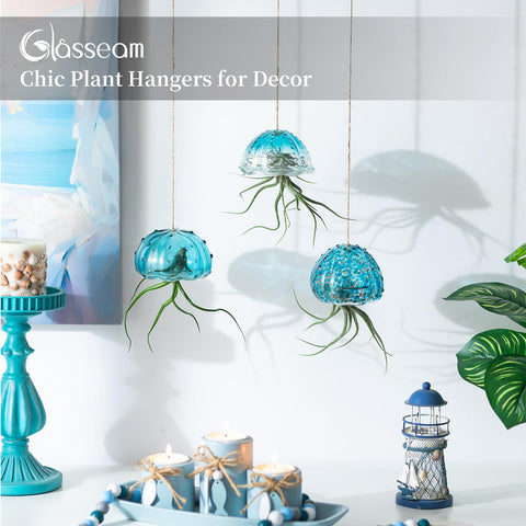 Glasseam jellyfish air plant holder includes jute rope for secure hanging