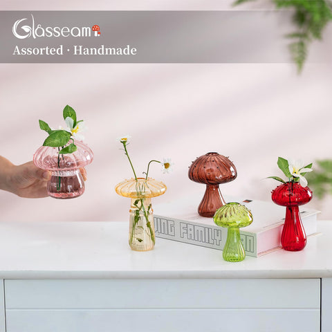 Glasseam mushroom glass planter opening of 0.78 inches fits single-stem arrangements