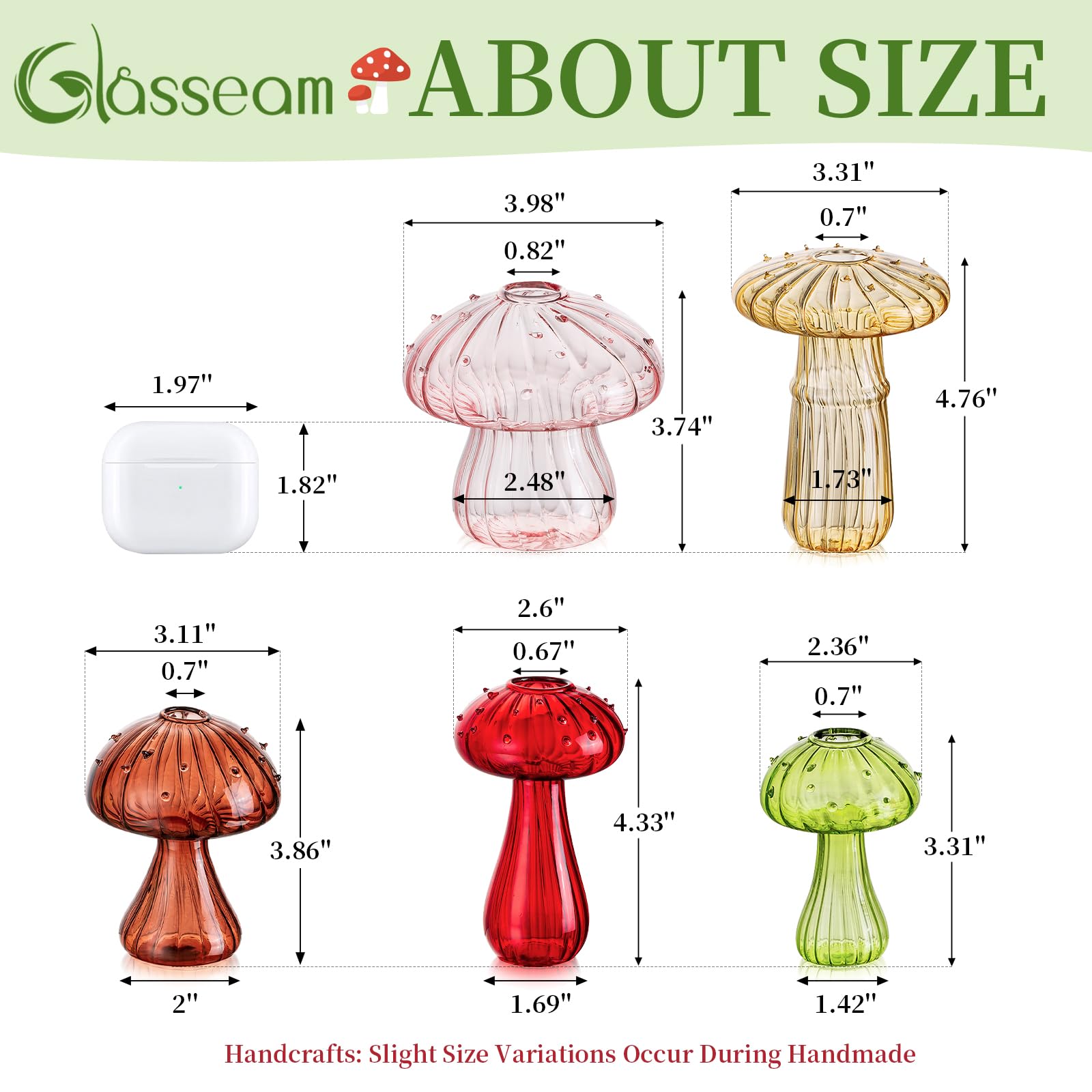Glasseam mushroom glass planter handmade from thick borosilicate glass for clarity