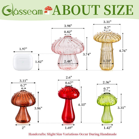 Glasseam mushroom glass planter handmade from thick borosilicate glass for clarity