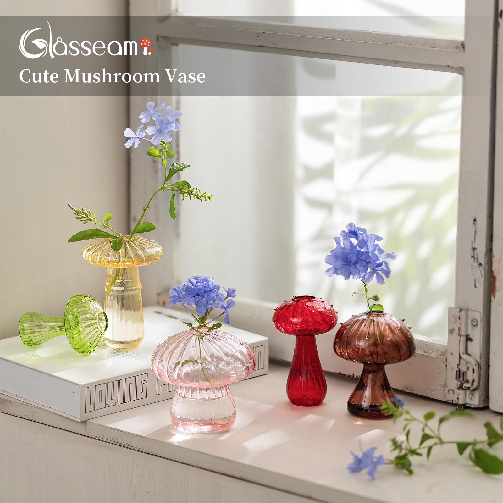 Glasseam mushroom glass planter with upgraded opening holds more stems securely