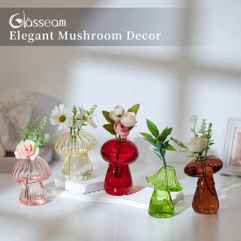 Glasseam mushroom glass vase closeup reveals intricate handmade glasswork
