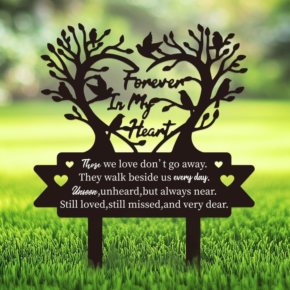 GLASSWINDS grave marker with double-sided hollow bird-tree design for an elegant memorial.
