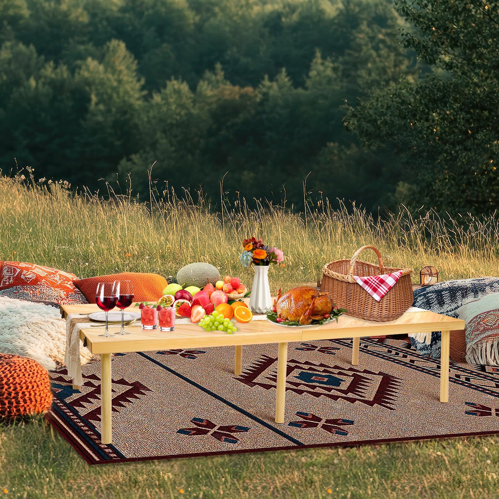 GLDZI table runner on table enhances Boho display for gatherings