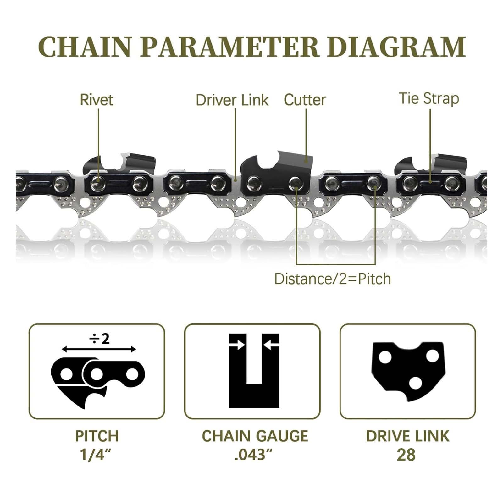 GLECTG 4-inch replacement chain for Stihl GTA 26 side view with rugged teeth ready for yard work