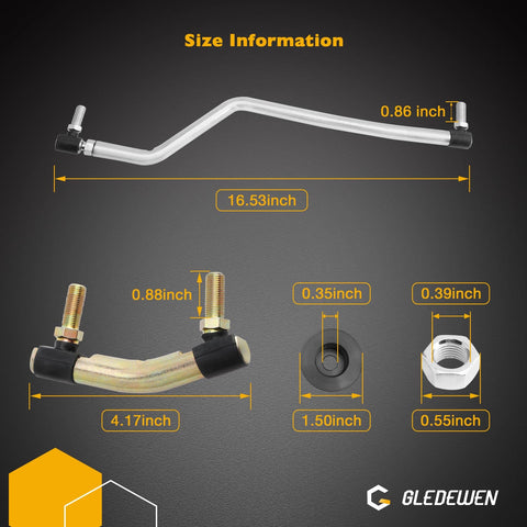 Gledewen adjustable right drag link for balanced steering and smooth mowing.