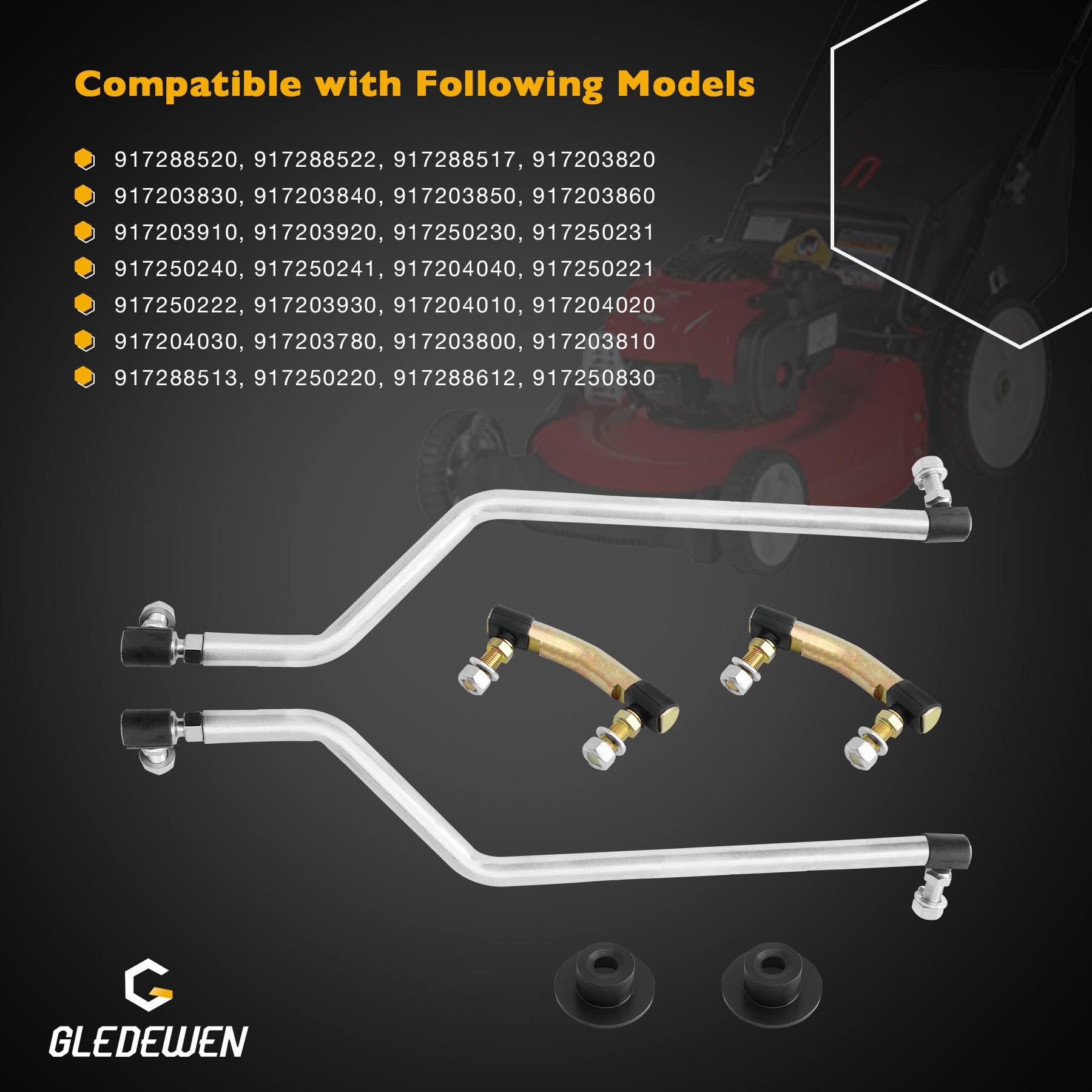 Gledewen steering link kit ready for quick replacement on compatible mowers.
