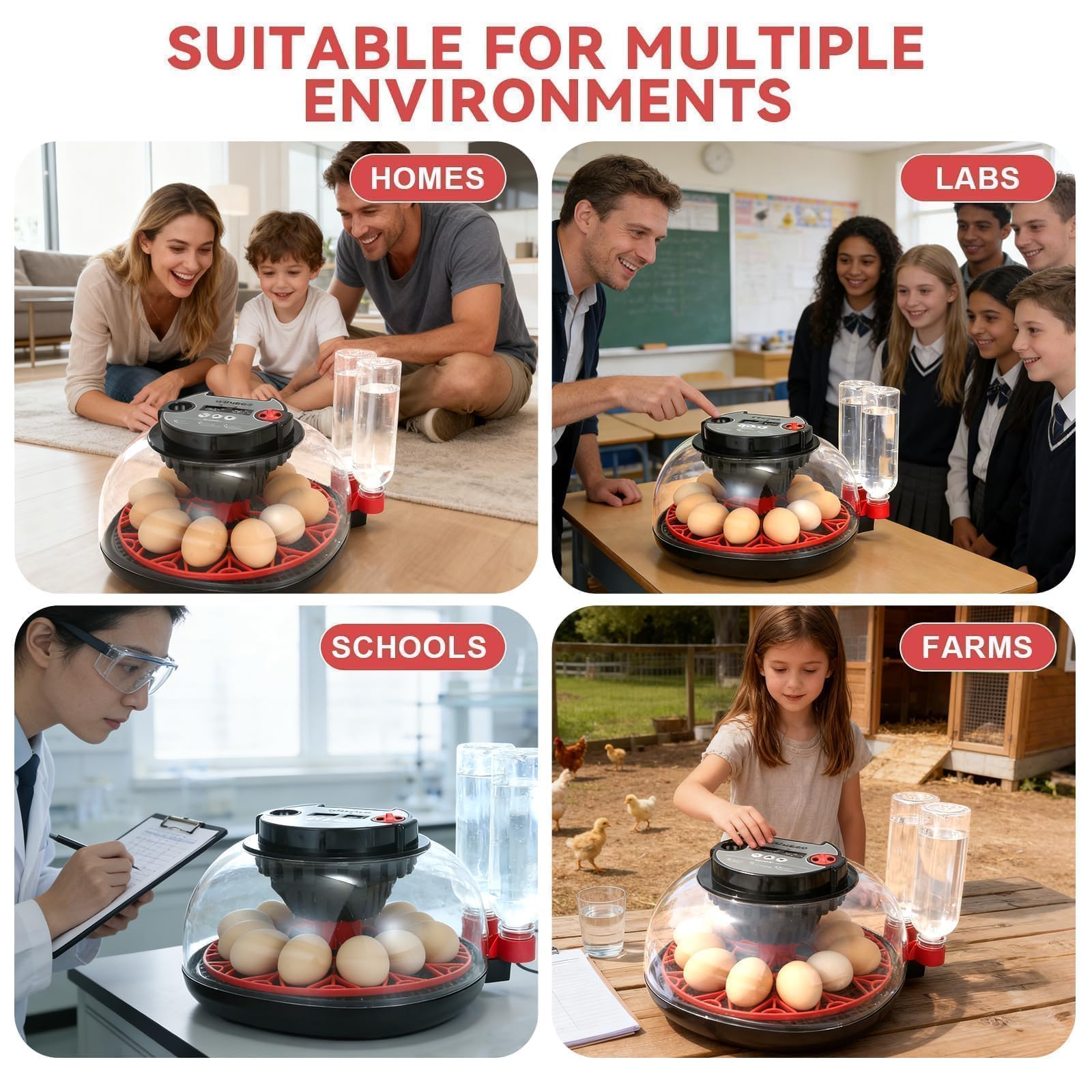 GleeGearNex auto-turning mechanism rotates eggs every two hours for even development