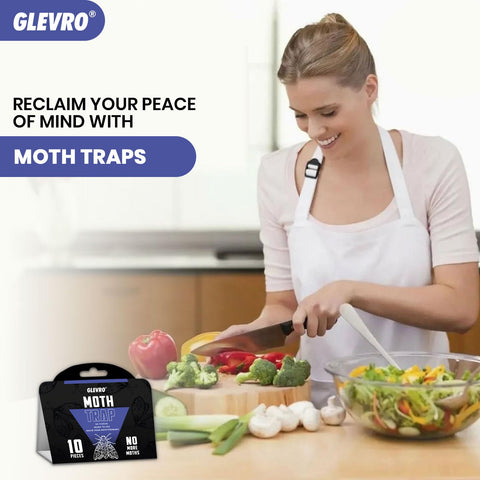 GLEVRO pheromone trap next to pet food cabinet for early detection.