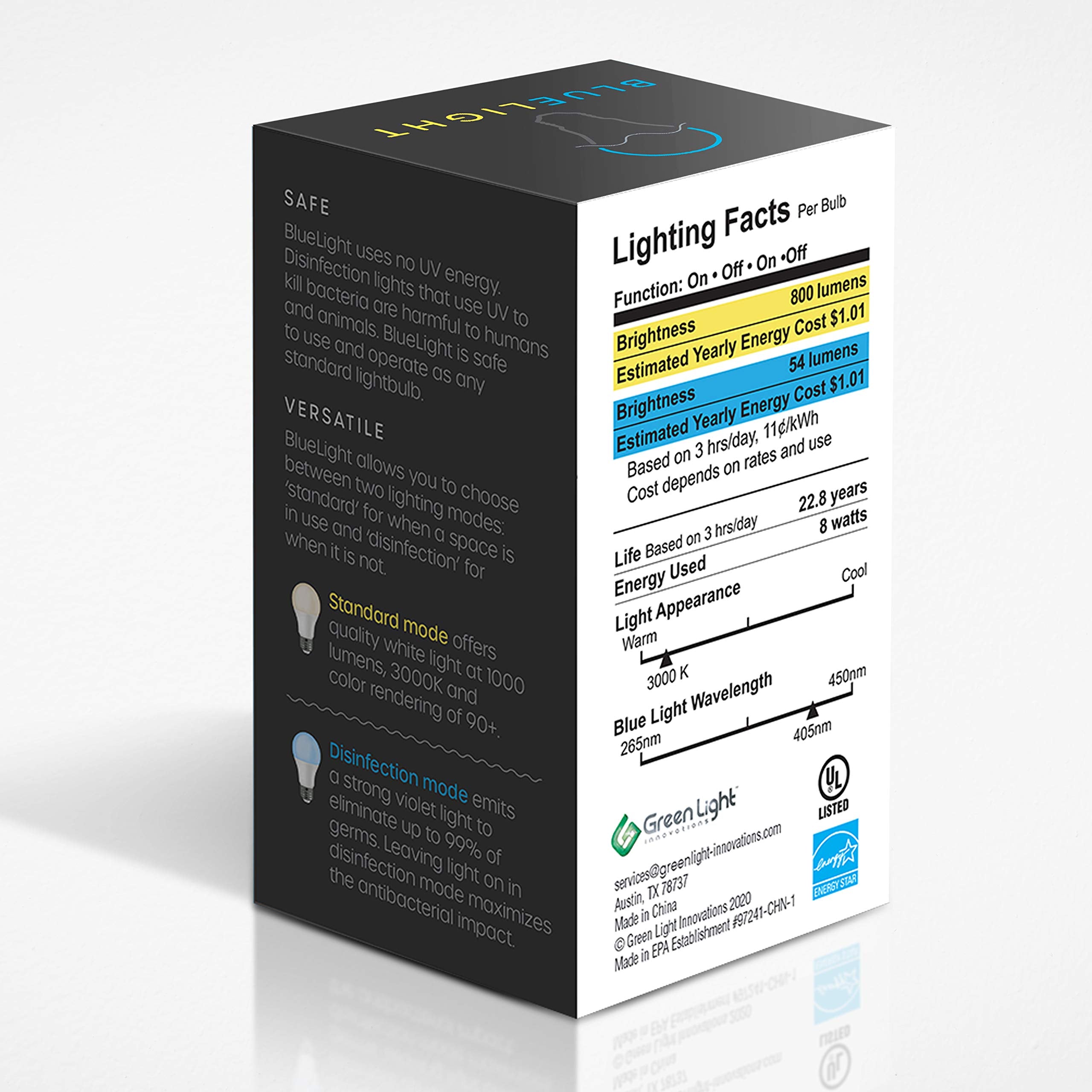 Portable GLI bulb ready to install in any room via plug-in design.