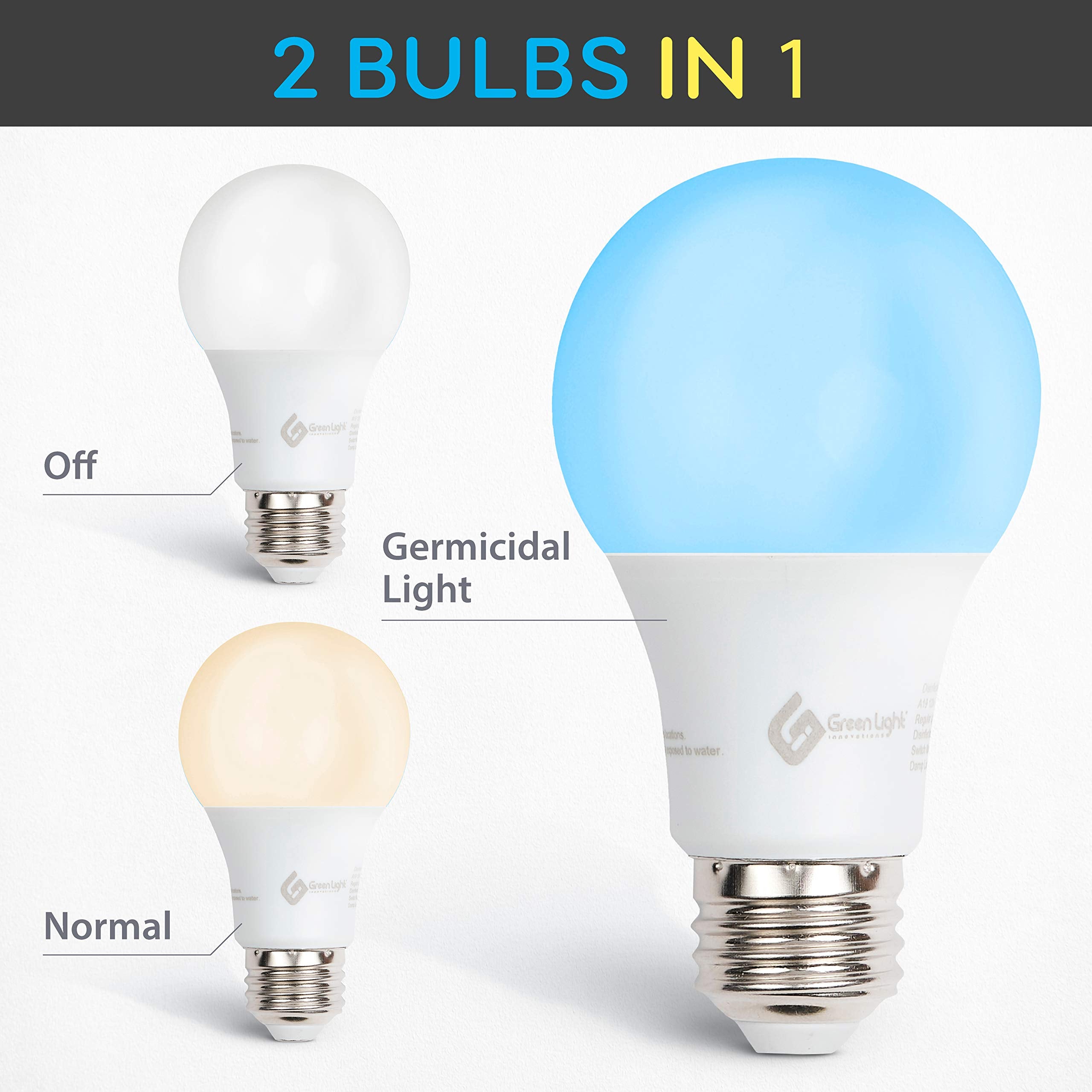 GLI blue light bulb in sanitizer mode emits blue disinfection light.