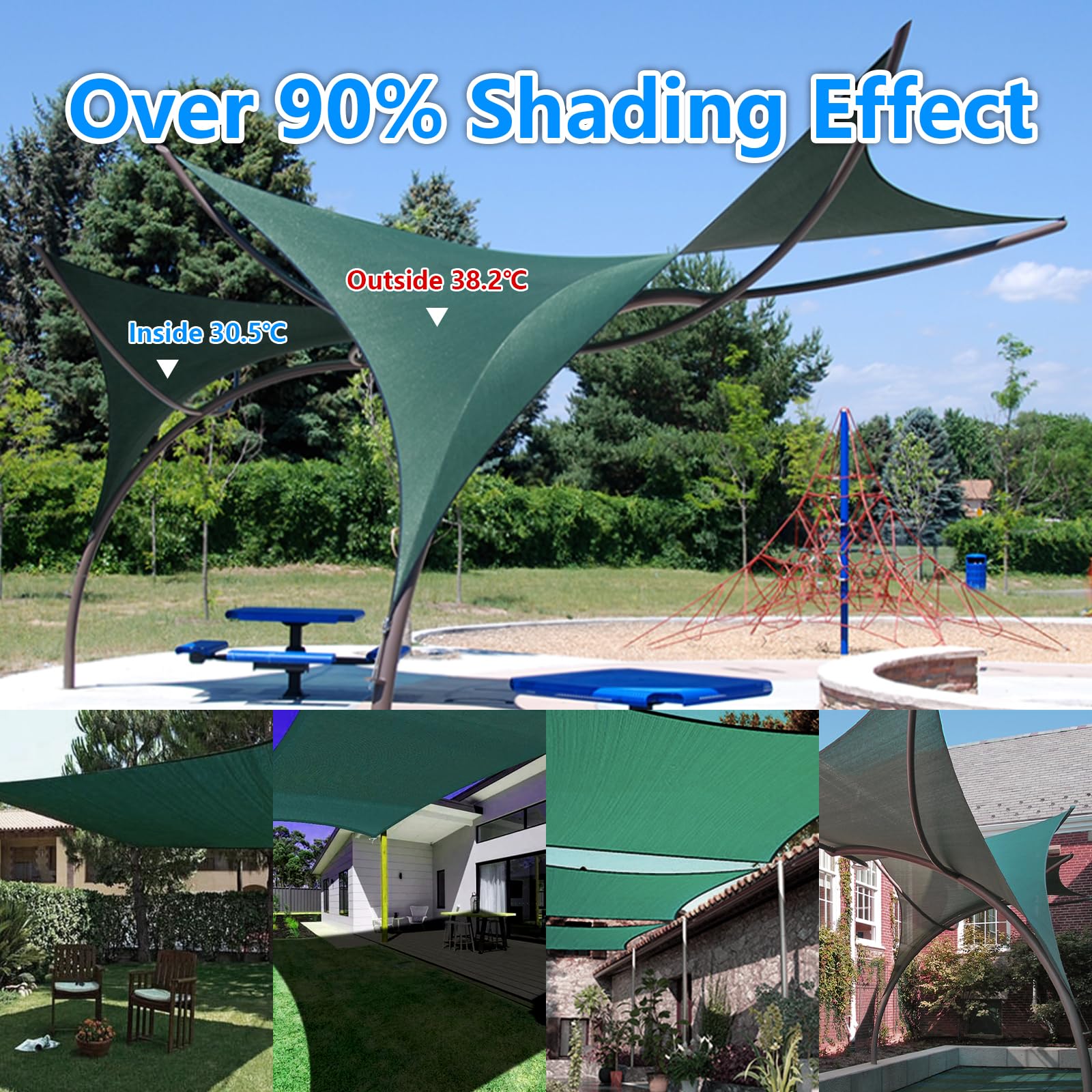 Glieskir wind and rain resistant shade net for outdoor spaces.