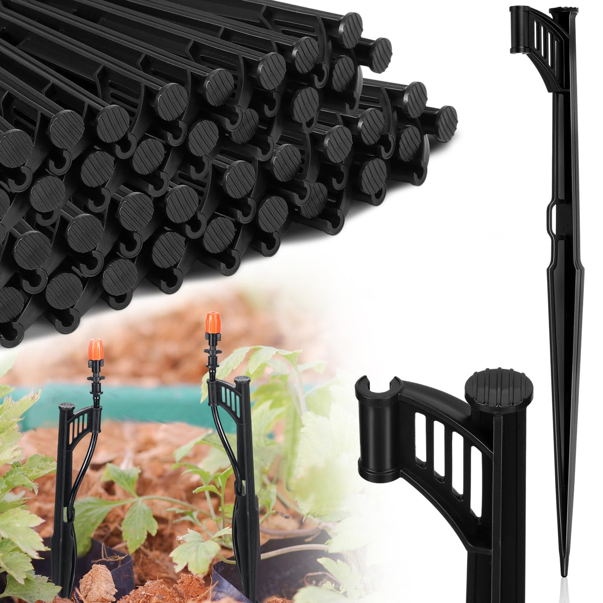 GlikCeil irrigation stake quarter-inch tube attachment secures drip lines in soil