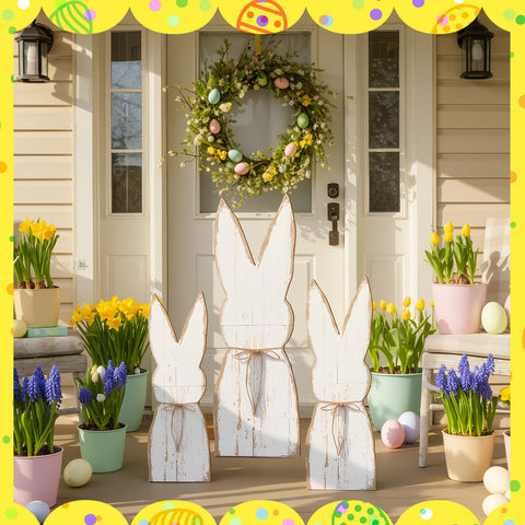 GlikCeil three-piece bunny display for mantles, tables, and entryways.