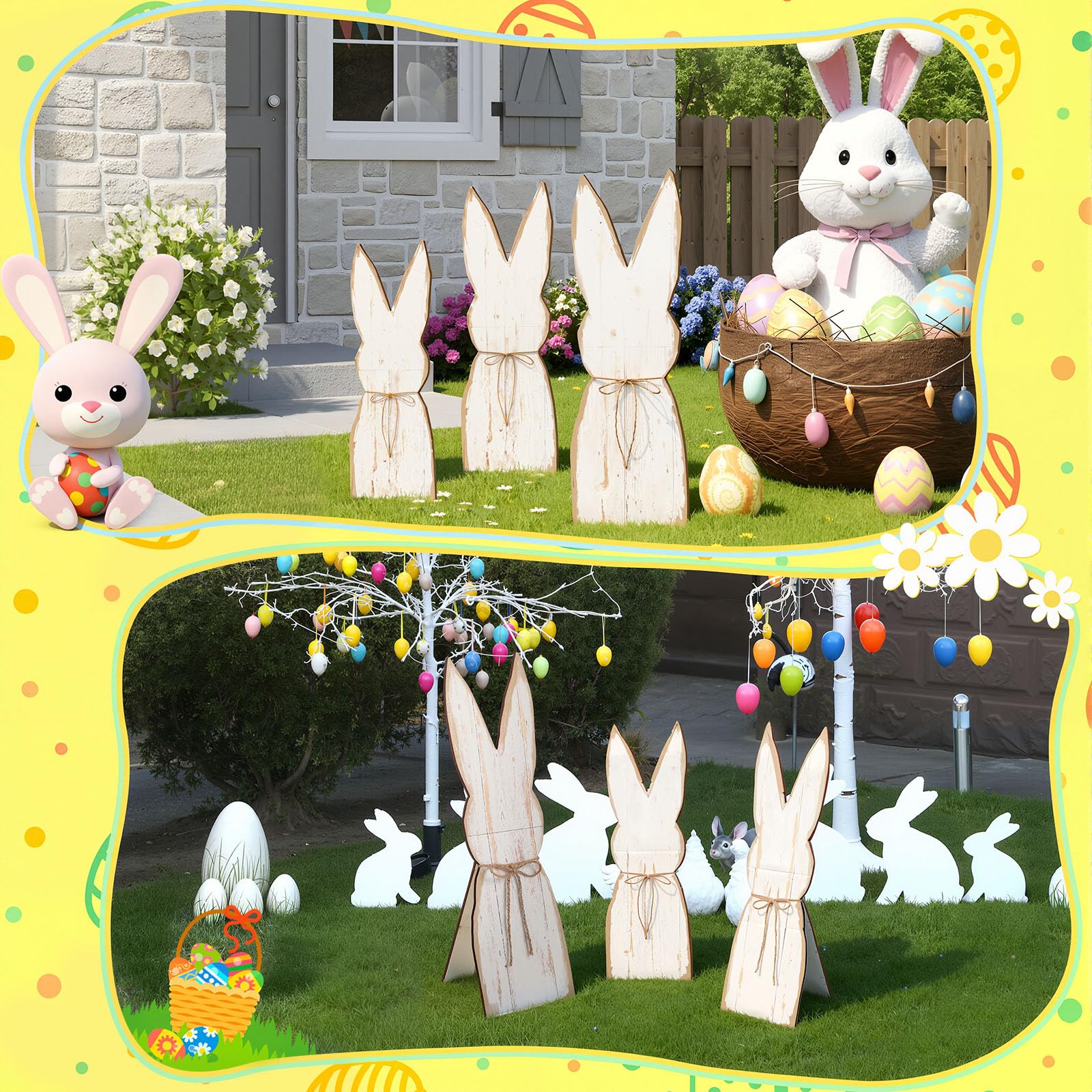 GlikCeil wooden-base bunny centerpieces ideal for seasonal decorations.