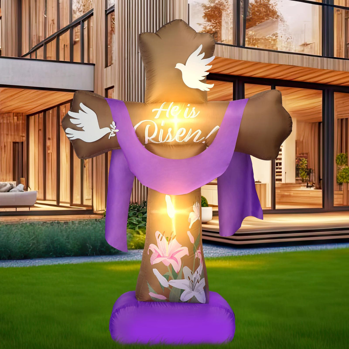 Glimin Easter inflatable cross 6ft lit outdoor yard display.