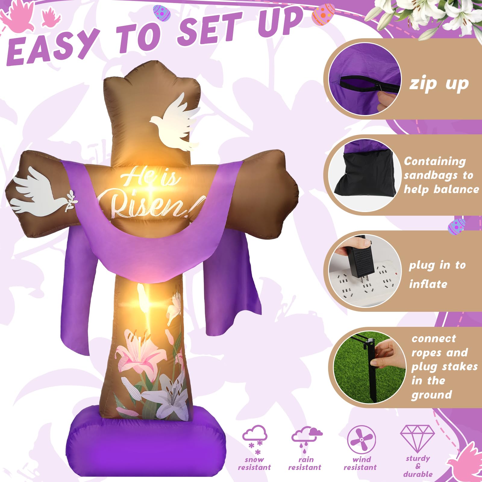 Glimin inflatable cross includes a fan and anchoring kit for stability.