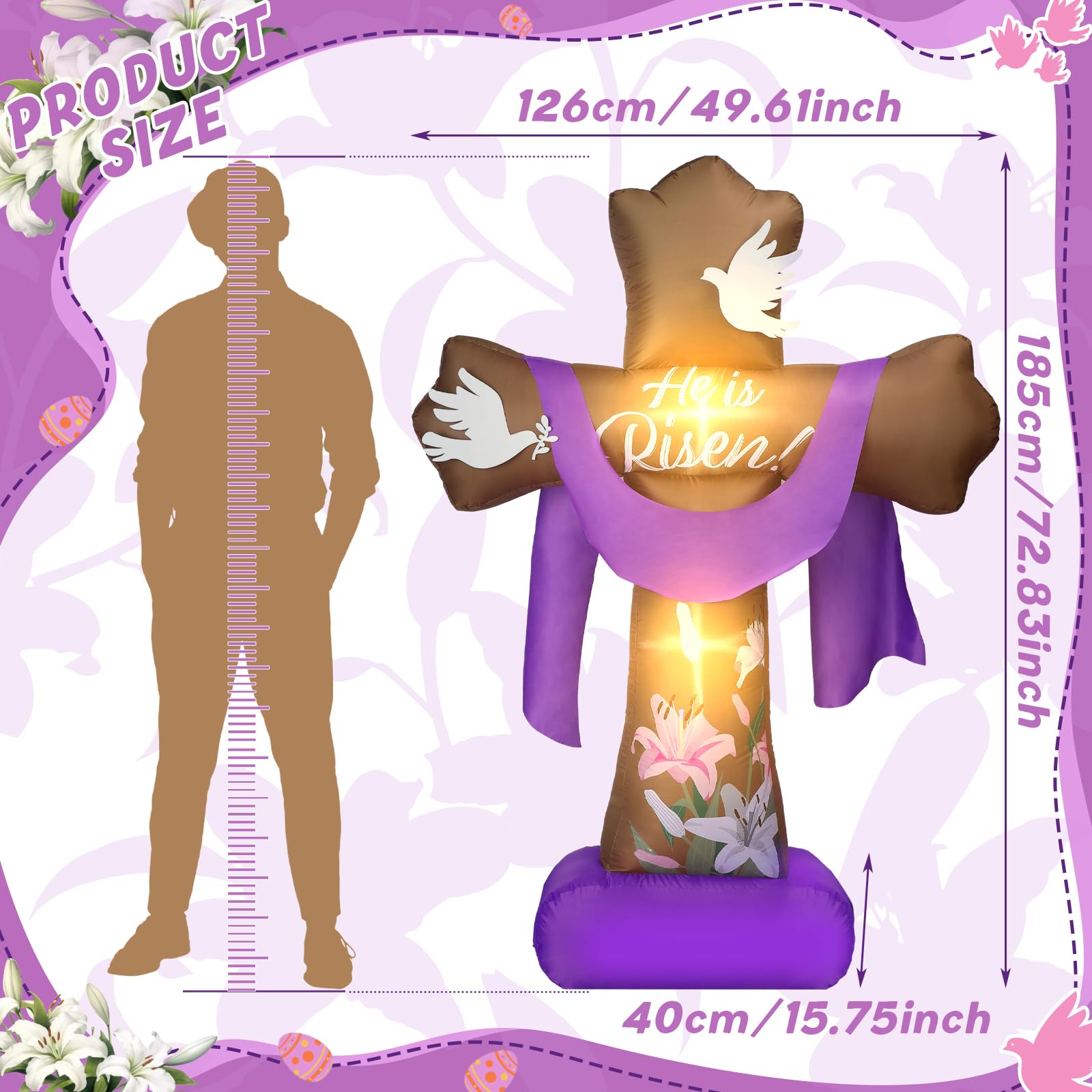 Glimin outdoor yard decoration cross inflates quickly for easy setup.
