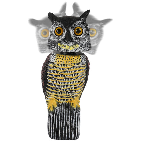 Glintoper plastic fake owl wagging head outdoor statue deters birds in garden