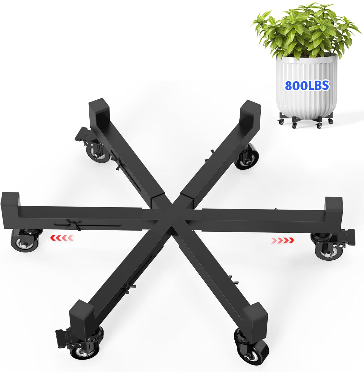 GLISWAM plant caddy wheels adjustable to fit 16–23 inch pots for easy mobility.