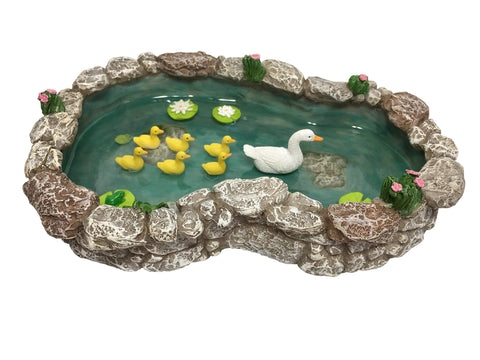 GlitZGlam Duck Pond with mother duck and ducklings for a charming fairy garden display.