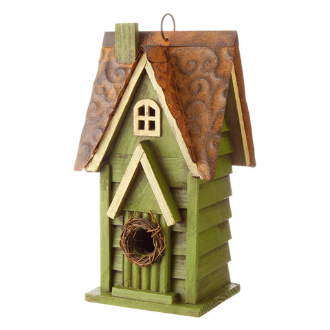 Glitzhome 12-inch green hanging bird house for outdoor nesting and garden charm