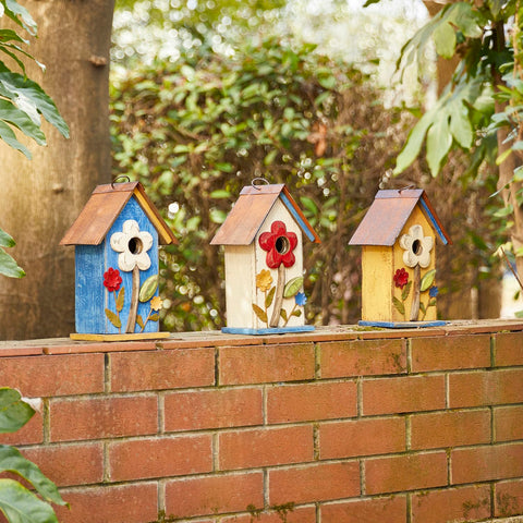 Glitzhome hand-painted vintage look enhances porch decor while inviting backyard birds.