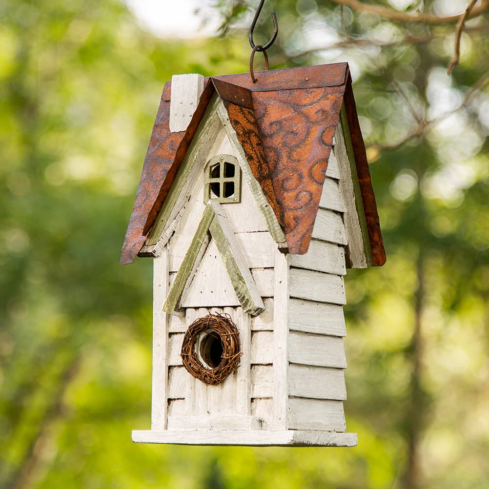 Glitzhome bird house with hanging ring for easy installation.