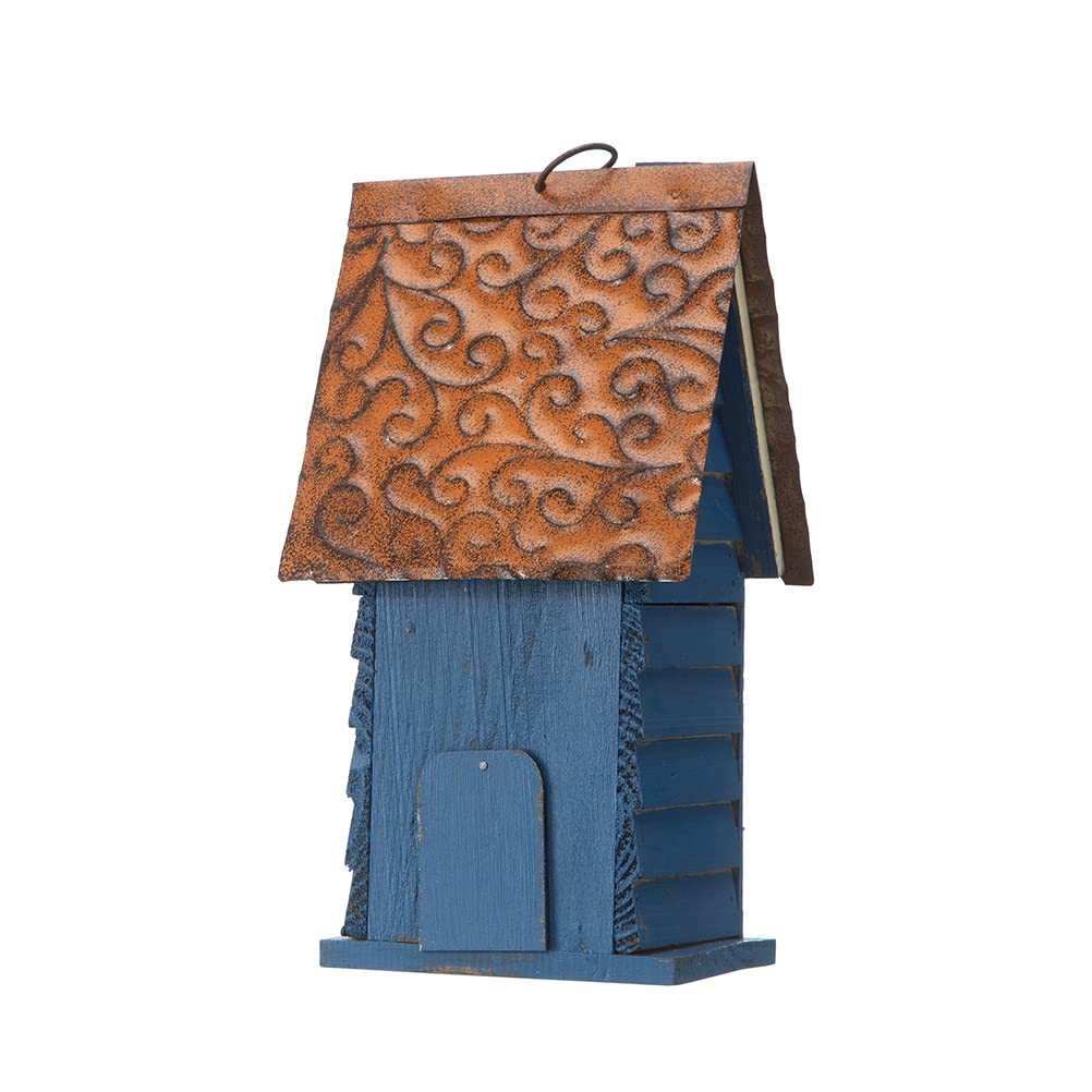 Glitzhome bird house interior view in blue for safe nesting spaces.