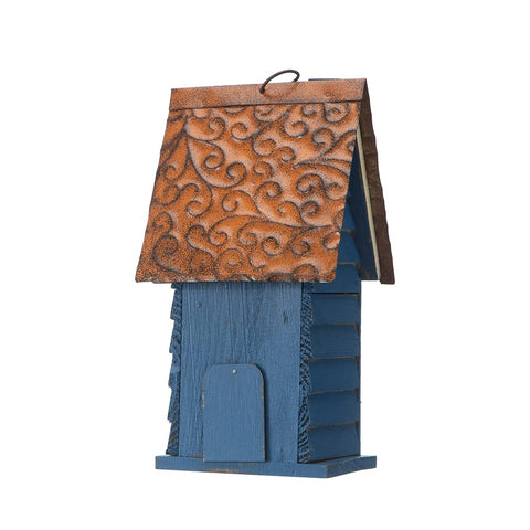 Glitzhome bird house interior view in blue for safe nesting spaces.