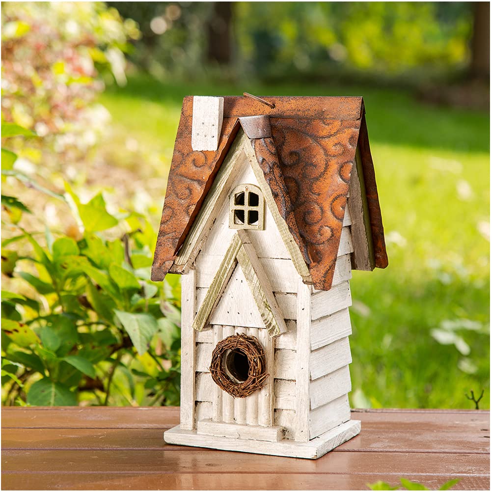 Glitzhome outdoor 12-inch washed white nesting box for gardens.