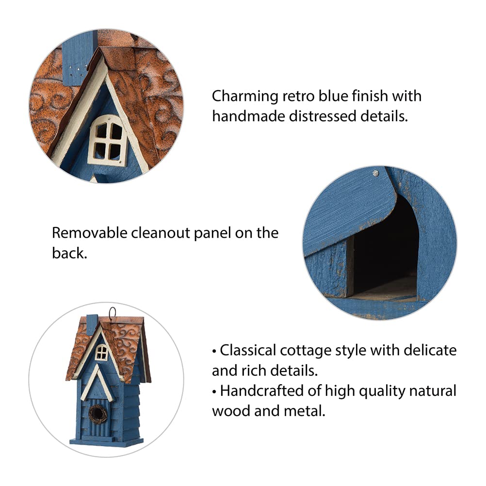 Glitzhome bird house wood texture in blue with rustic elegance.