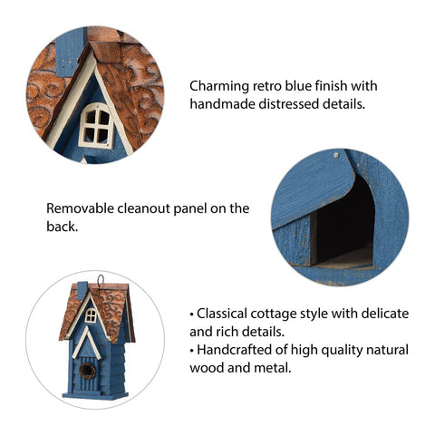 Glitzhome bird house wood texture in blue with rustic elegance.