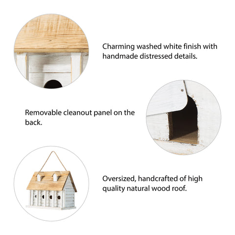 Glitzhome birdhouse hanging with sturdy jute cord for quick outdoor installation.