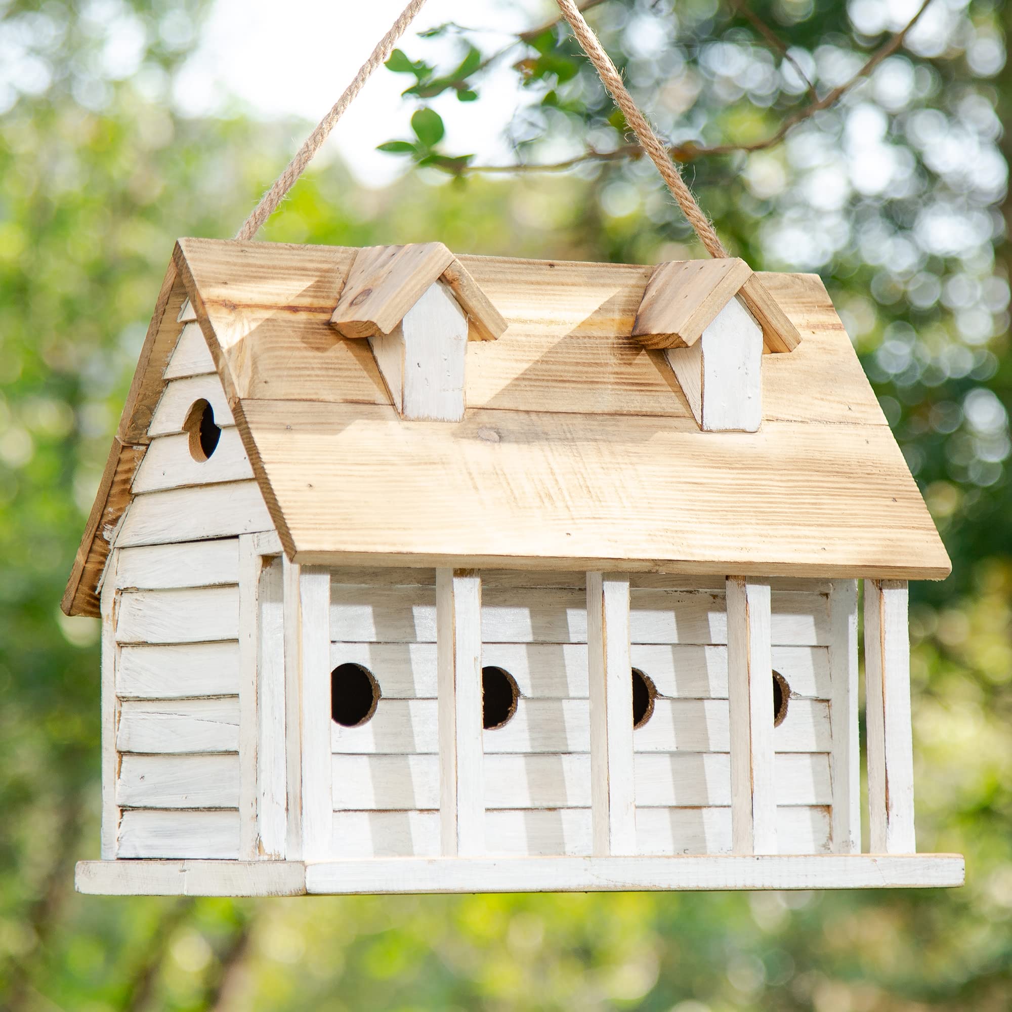 Glitzhome oversized cottage birdhouse in washed white adds garden charm and nesting space.