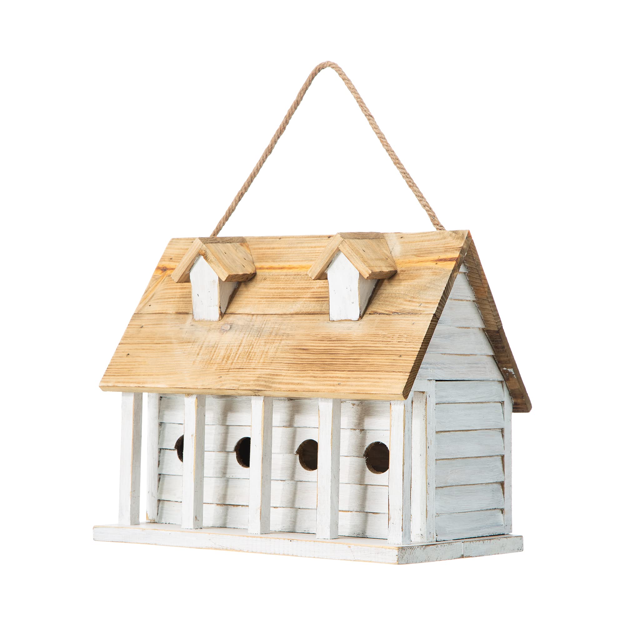 Glitzhome birdhouse with solid wood and metal construction for durable outdoor shelter.
