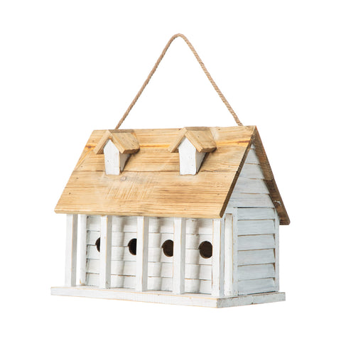 Glitzhome birdhouse with solid wood and metal construction for durable outdoor shelter.
