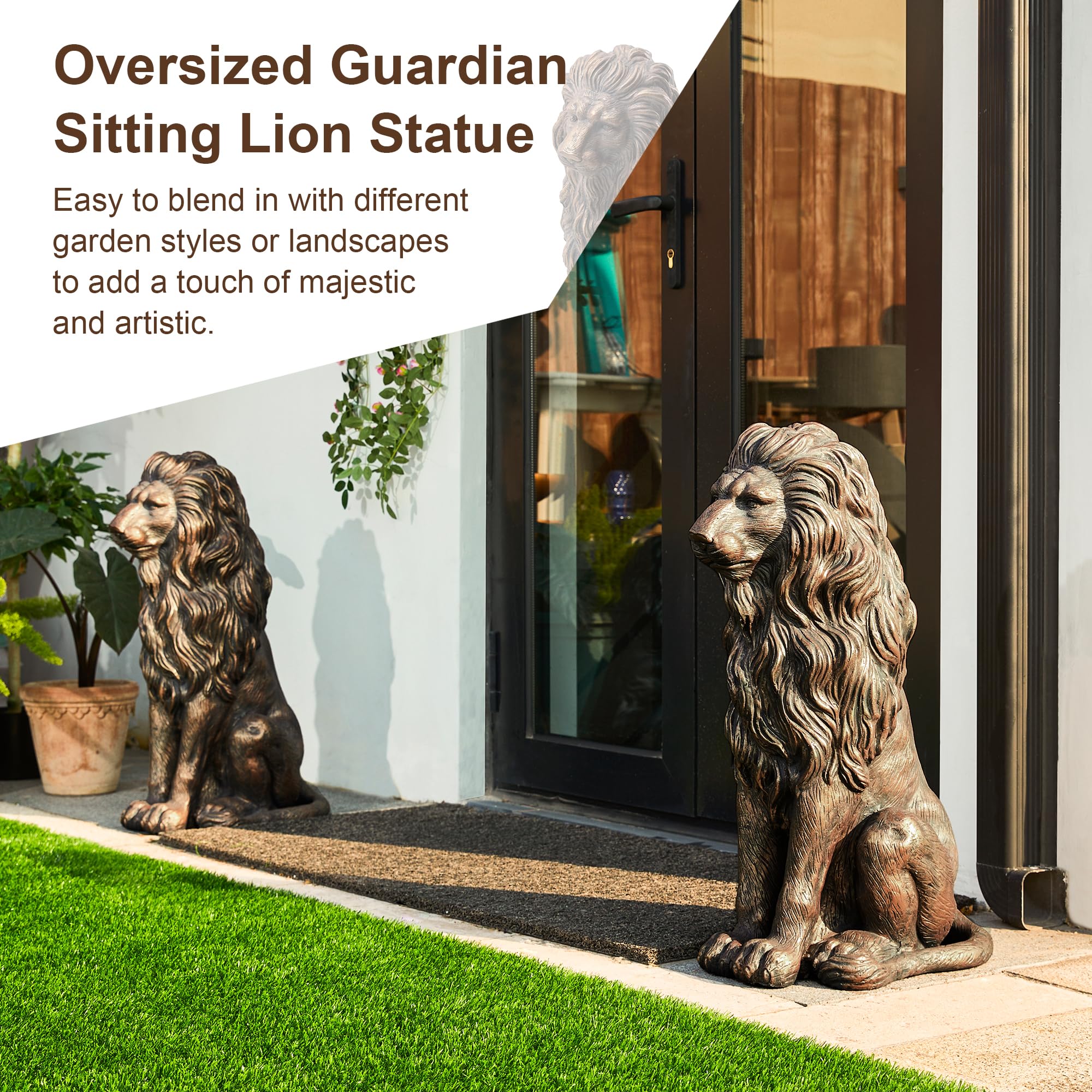 Glitzhome guardian lion sculpture, detailed distressed texture mimicking rock.