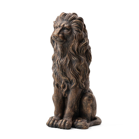 Glitzhome guardian sitting lion statue, bronze finish for durable outdoor display.