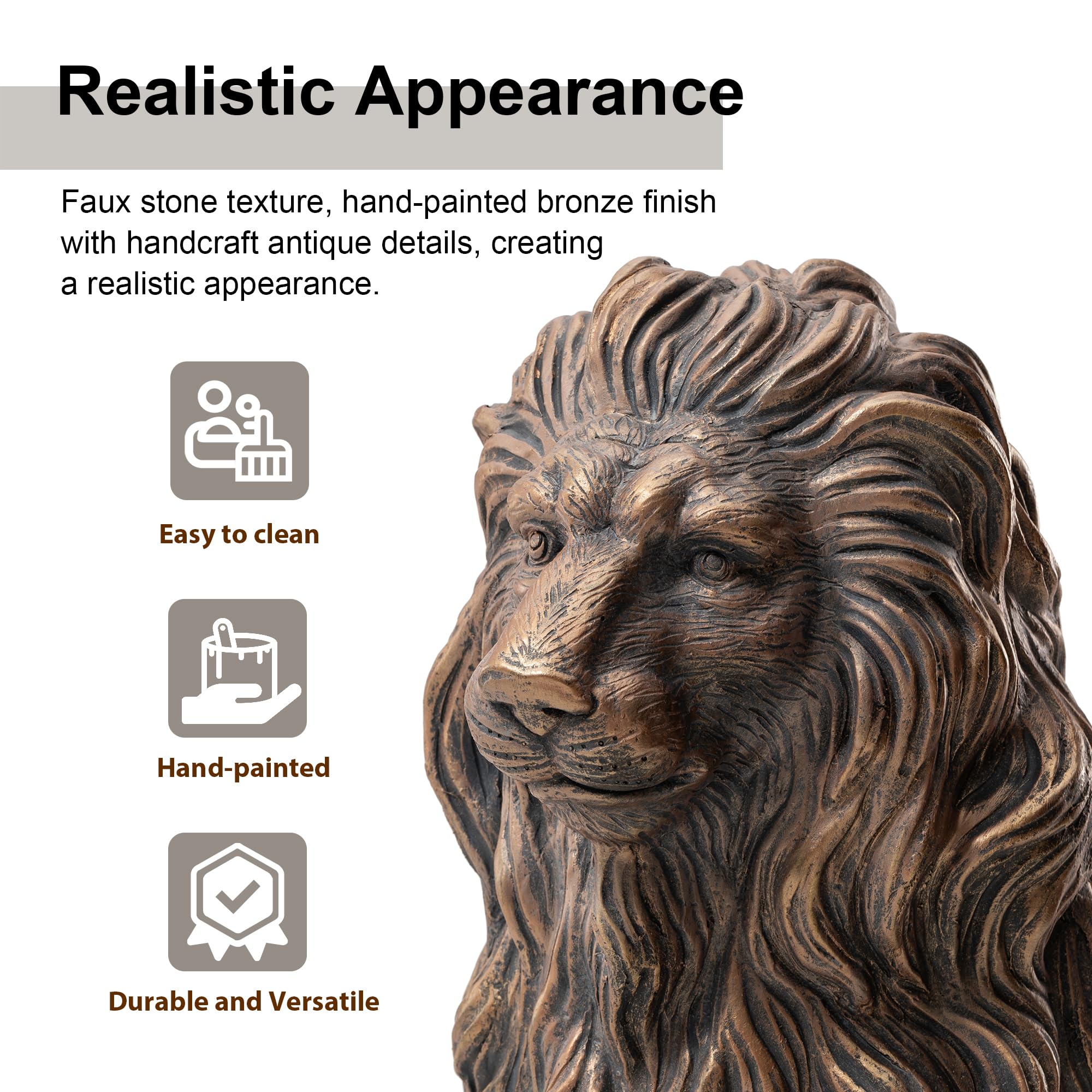 Glitzhome lion garden statue, front view, enhances entryways and pathways.