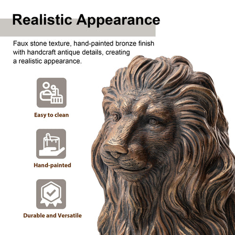 Glitzhome lion garden statue, front view, enhances entryways and pathways.